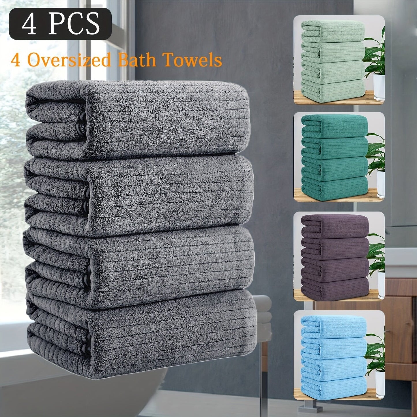 💥Clearance price $28💥4 Pack Oversized Bath Towel Set, Microfiber Absorbent Bath Towels Ultra Soft Bath Fast Drying