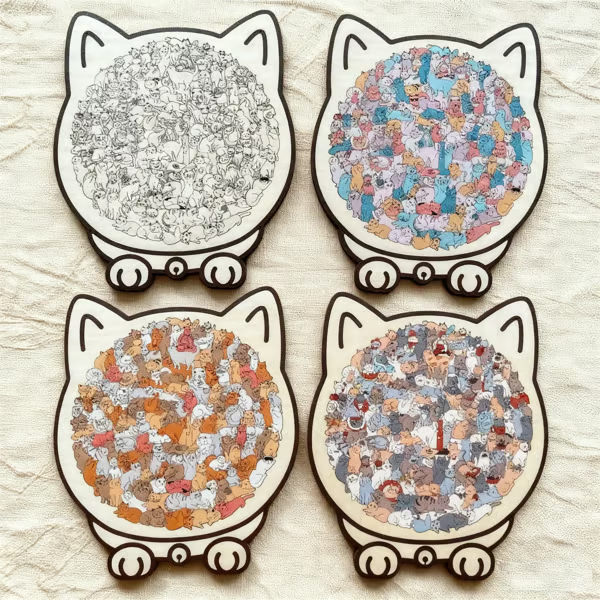 (💖The perfect gift for cat lovers) 🔥🐈135-Pieces Morandi-Colored Cat Shaped Wooden Jigsaw Puzzle🐾