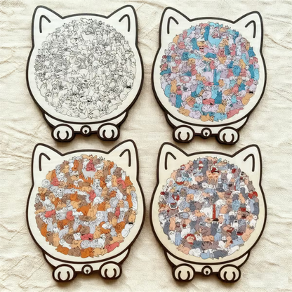 (💖The perfect gift for cat lovers) 🔥🐈135-Pieces Morandi-Colored Cat Shaped Wooden Jigsaw Puzzle🐾