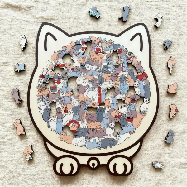 (💖The perfect gift for cat lovers) 🔥🐈135-Pieces Morandi-Colored Cat Shaped Wooden Jigsaw Puzzle🐾