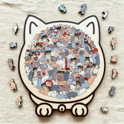 (💖The perfect gift for cat lovers) 🔥🐈135-Pieces Morandi-Colored Cat Shaped Wooden Jigsaw Puzzle🐾