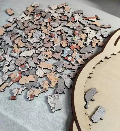 (💖The perfect gift for cat lovers) 🔥🐈135-Pieces Morandi-Colored Cat Shaped Wooden Jigsaw Puzzle🐾