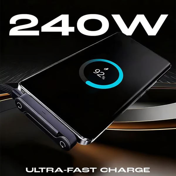 📱240W Braided Fast Charge Cable With Built-in Phone Stand