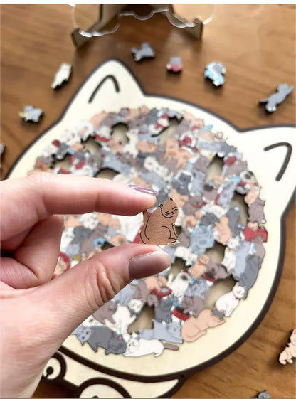(💖The perfect gift for cat lovers) 🔥🐈135-Pieces Morandi-Colored Cat Shaped Wooden Jigsaw Puzzle🐾