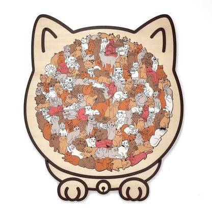 (💖The perfect gift for cat lovers) 🔥🐈135-Pieces Morandi-Colored Cat Shaped Wooden Jigsaw Puzzle🐾