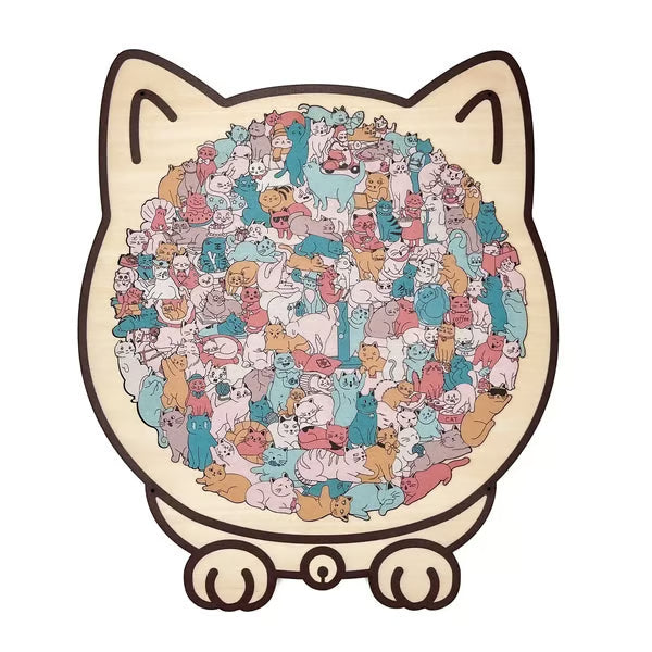 (💖The perfect gift for cat lovers) 🔥🐈135-Pieces Morandi-Colored Cat Shaped Wooden Jigsaw Puzzle🐾