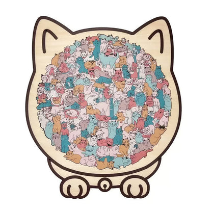 (💖The perfect gift for cat lovers) 🔥🐈135-Pieces Morandi-Colored Cat Shaped Wooden Jigsaw Puzzle🐾