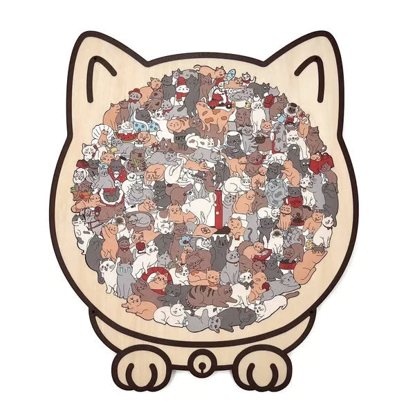 (💖The perfect gift for cat lovers) 🔥🐈135-Pieces Morandi-Colored Cat Shaped Wooden Jigsaw Puzzle🐾