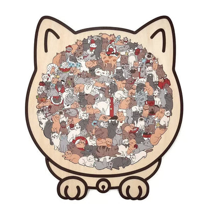 (💖The perfect gift for cat lovers) 🔥🐈135-Pieces Morandi-Colored Cat Shaped Wooden Jigsaw Puzzle🐾
