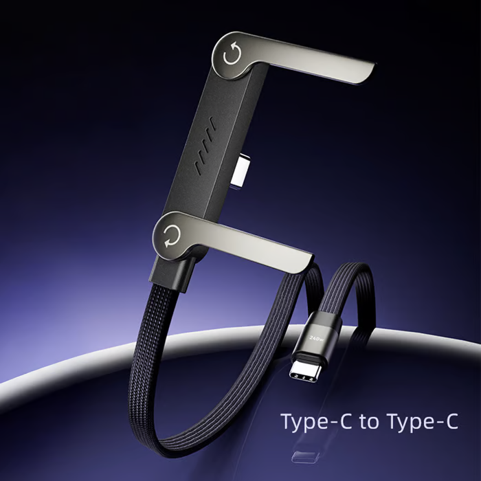 📱240W Braided Fast Charge Cable With Built-in Phone Stand