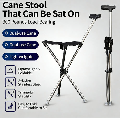 💥Clearance price $29.98🚶‍♂️Folding stool with crutches💥BEST GIFT FOR ELDERLY PEOPLE